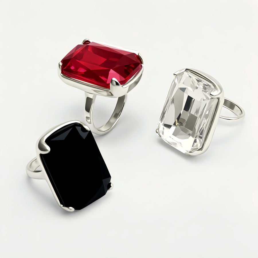 Minimalist Stainless Steel Colorful Gem Rings - Versatile Fashion Bands | K002810G