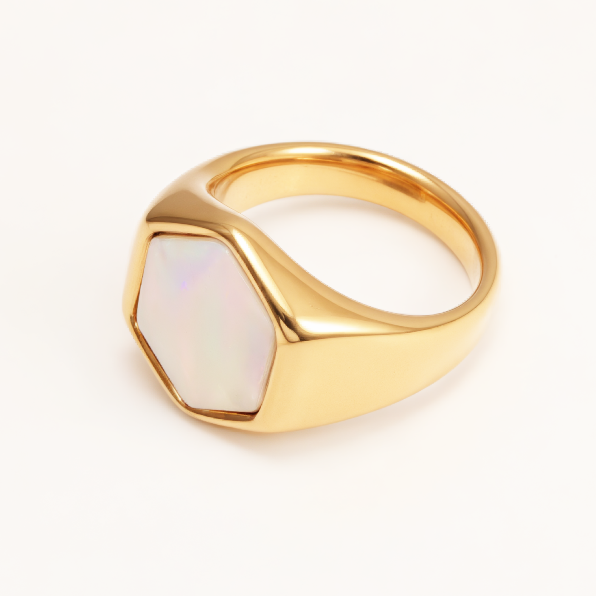 Gold Hexagonal Opal Ring, Retro - Fashion Unisex Finger Ring  | A249J-JinBaoJewerly
