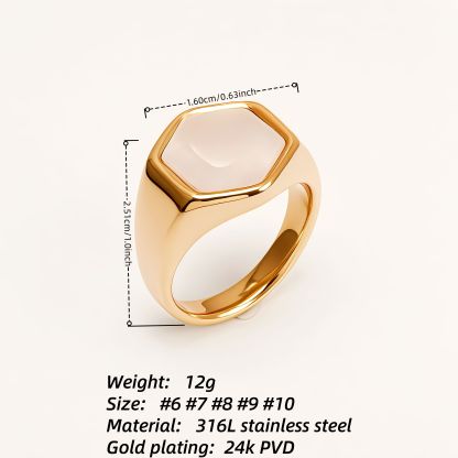 Gold Hexagonal Opal Ring, Retro - Fashion Unisex Finger Ring  | A249J-JinBaoJewerly