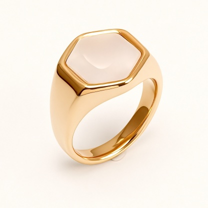 Gold Hexagonal Opal Ring, Retro - Fashion Unisex Finger Ring  | A249J-JinBaoJewerly
