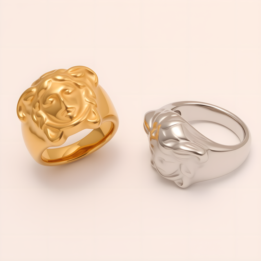 Anillo de Acero Inoxidable con Cabeza de León Majestuoso - Accesorio de Moda para Hombres | KHADZ-31GB