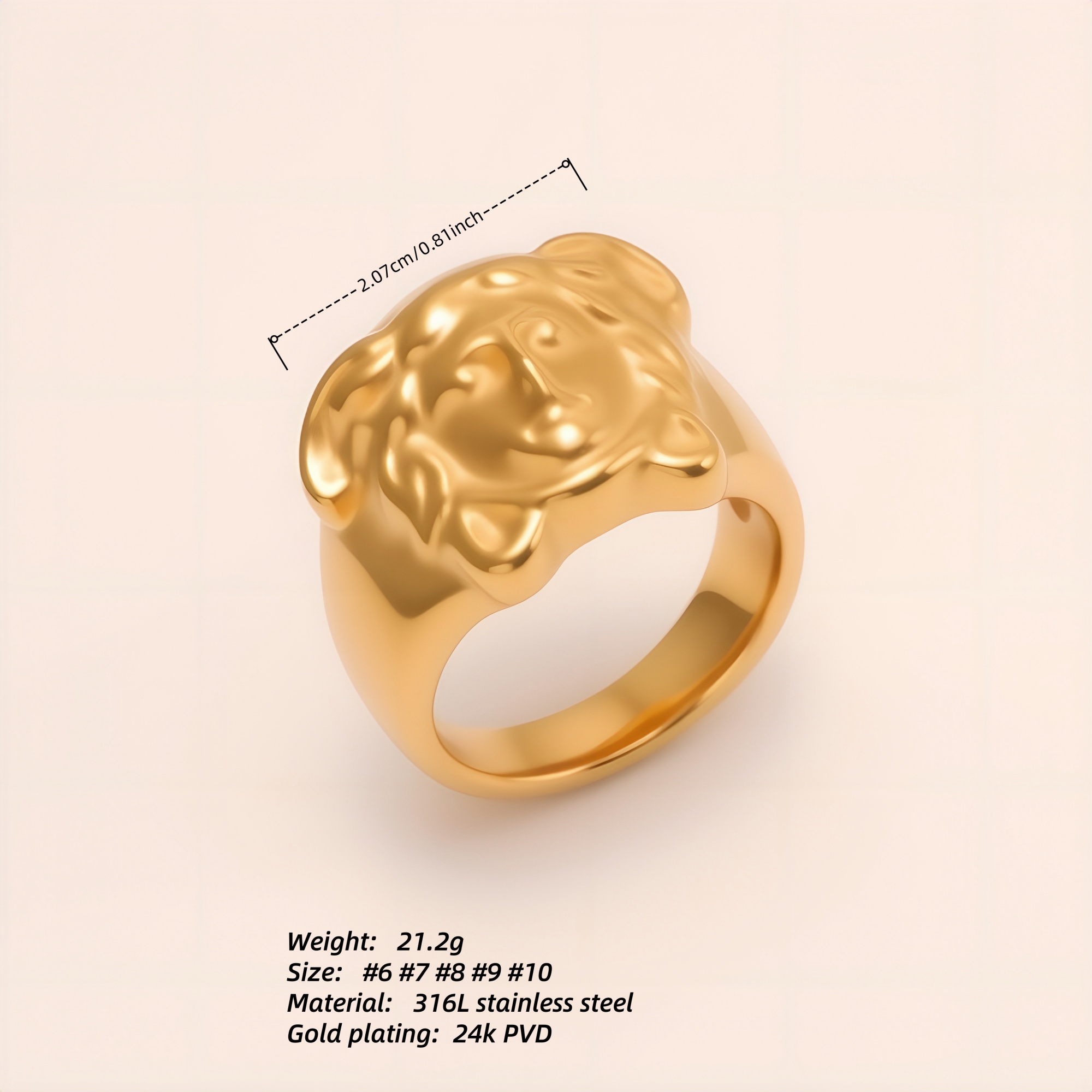 Majestic Lion - head Stainless Steel Ring - Trendy Accessory for Men | KHADZ-31GB-JinBaoJewerly