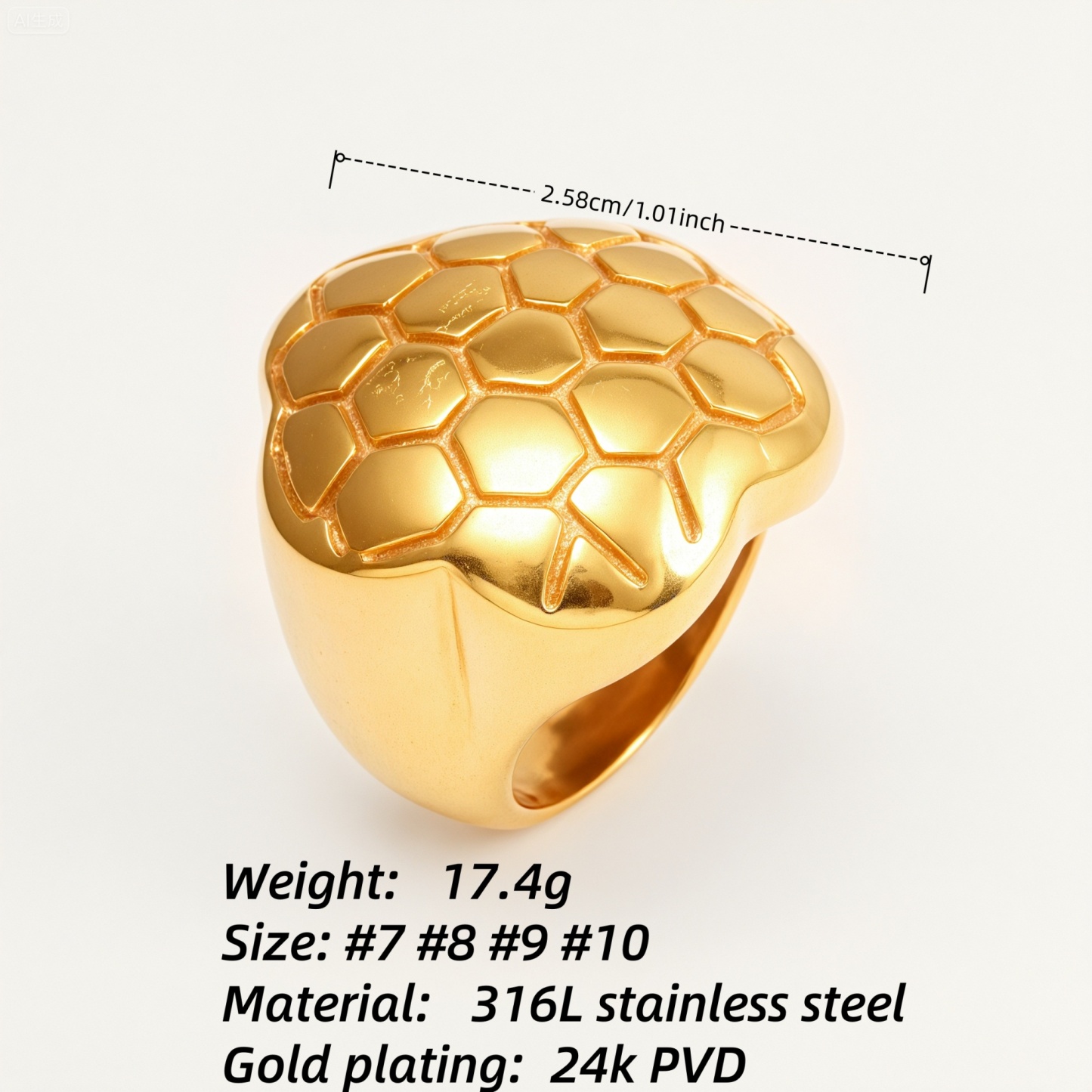 Gold/Silver Honeycomb - Textured Ring - Stylish and Personalized Jewelry | ML01236-JinBaoJewerly