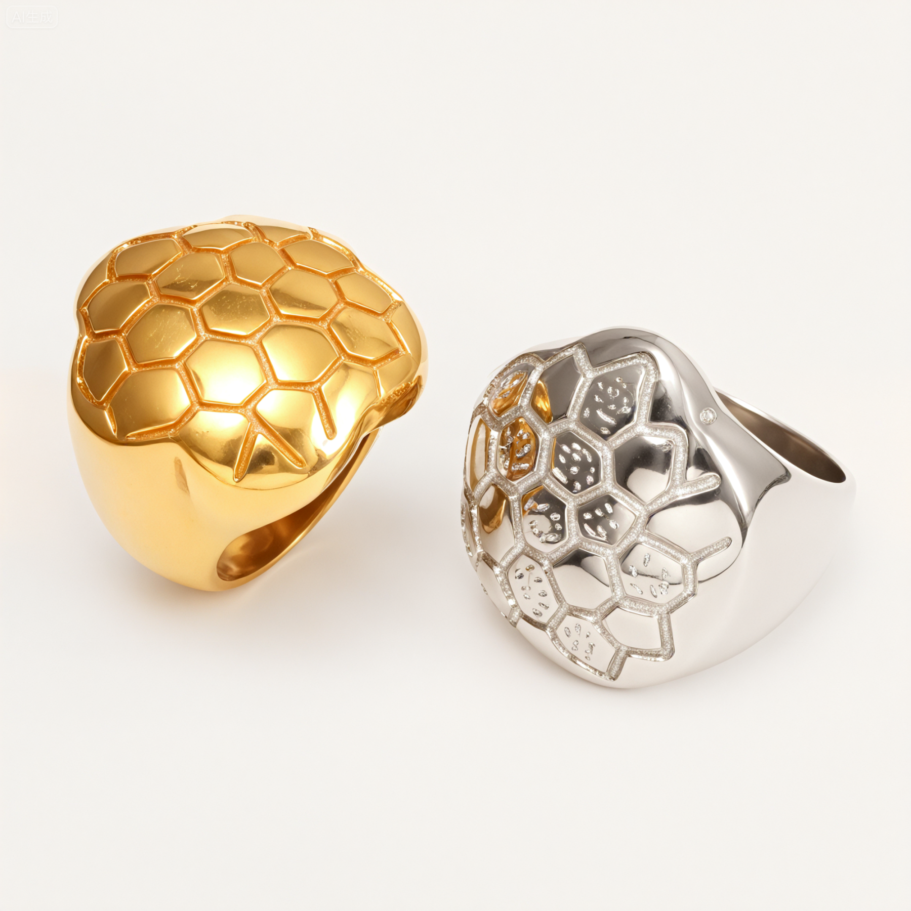 Gold/Silver Honeycomb - Textured Ring - Stylish and Personalized Jewelry | ML01236-JinBaoJewerly