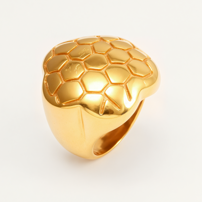 Gold/Silver Honeycomb - Textured Ring - Stylish and Personalized Jewelry | ML01236-JinBaoJewerly