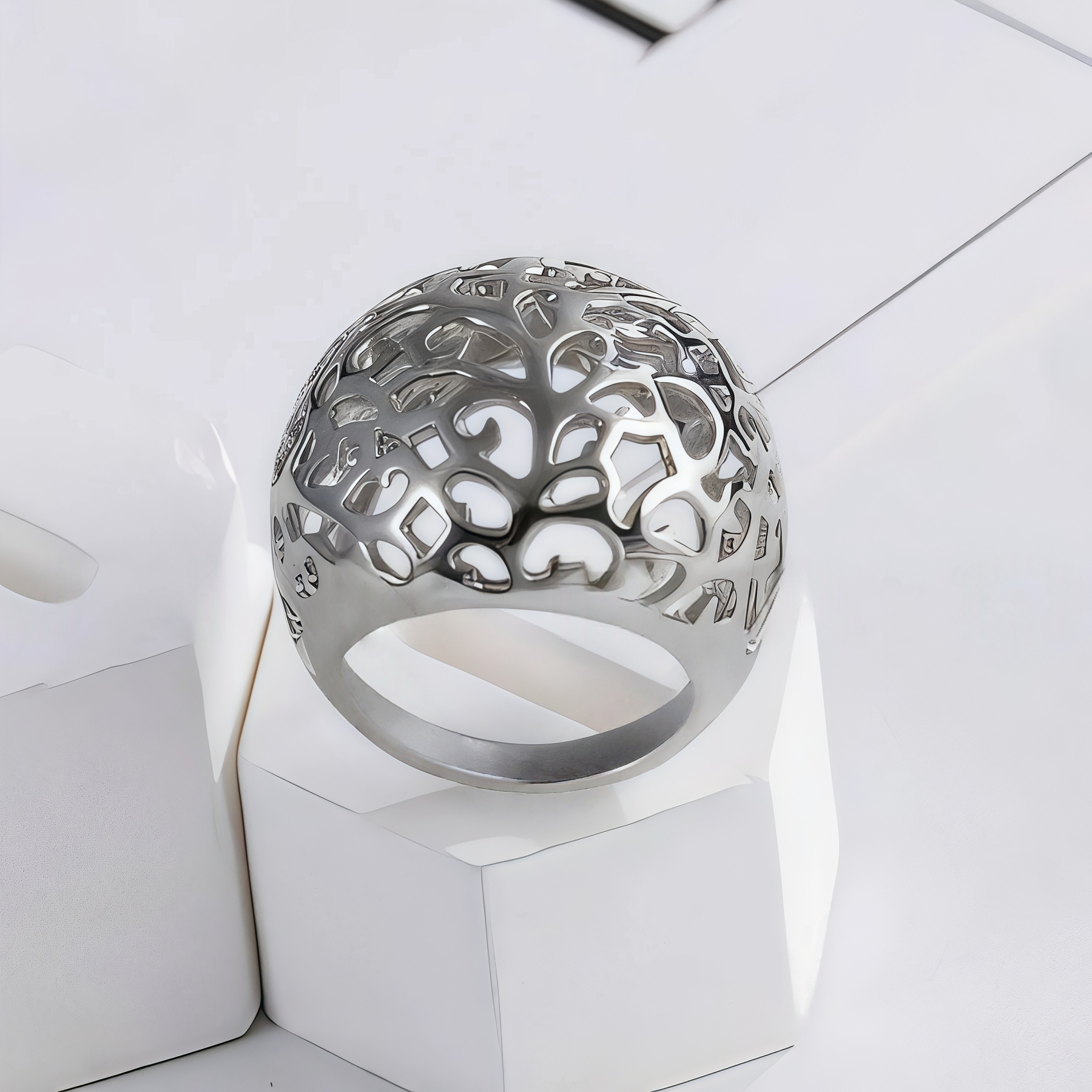 Exquisite Hollow Design Stainless Steel Ring Modern Elegant Style Women Ring | ML038-JinBaoJewerly