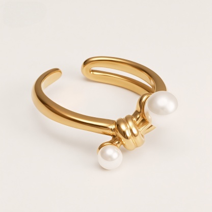 Vintage Gold Heart Pearl Shell Ring Set, Stainless Steel Stackable Rings, Minimalist Luxury Rings for Women 