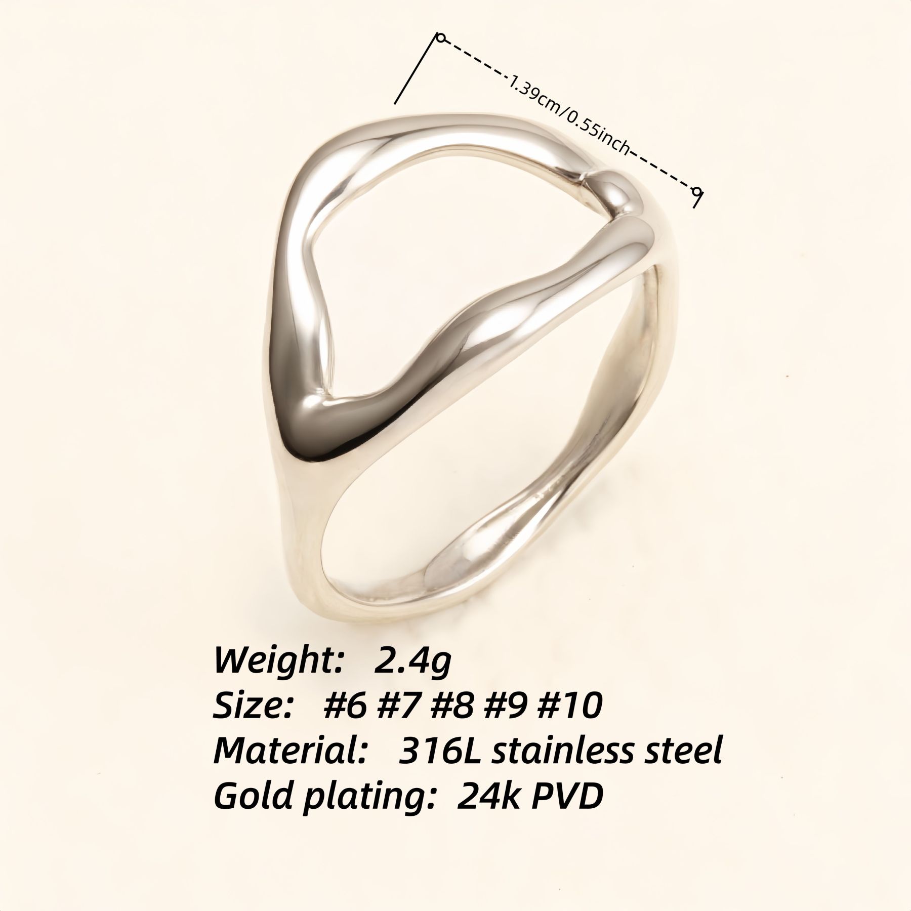 Minimalist Streamline Stainless Steel Ring, Unique Geometric Design for Men & Women | N001466-JinBaoJewerly