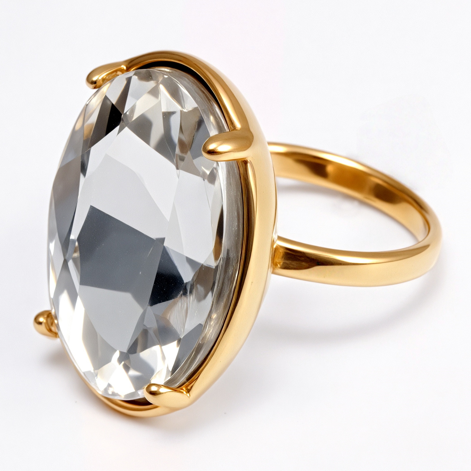 Gold - Inlaid Multicolored Oval Gemstone Women's Stainless Steel Ring | N001646JLV-JinBaoJewerly