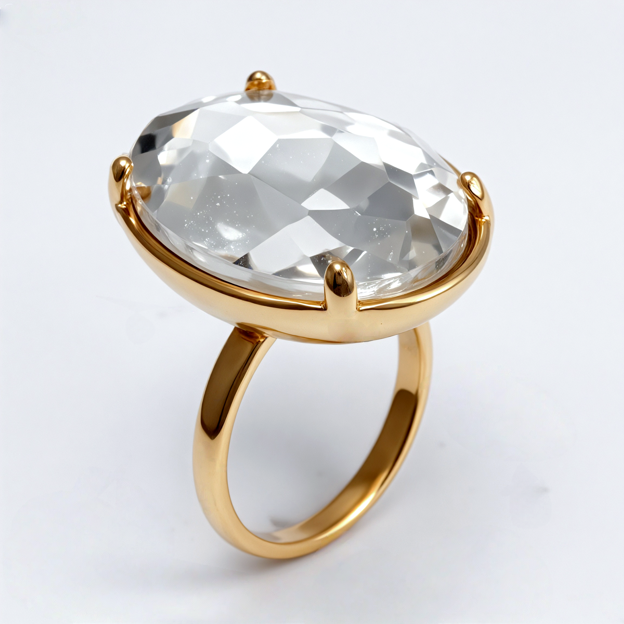 Gold - Inlaid Multicolored Oval Gemstone Women's Stainless Steel Ring | N001646JLV-JinBaoJewerly