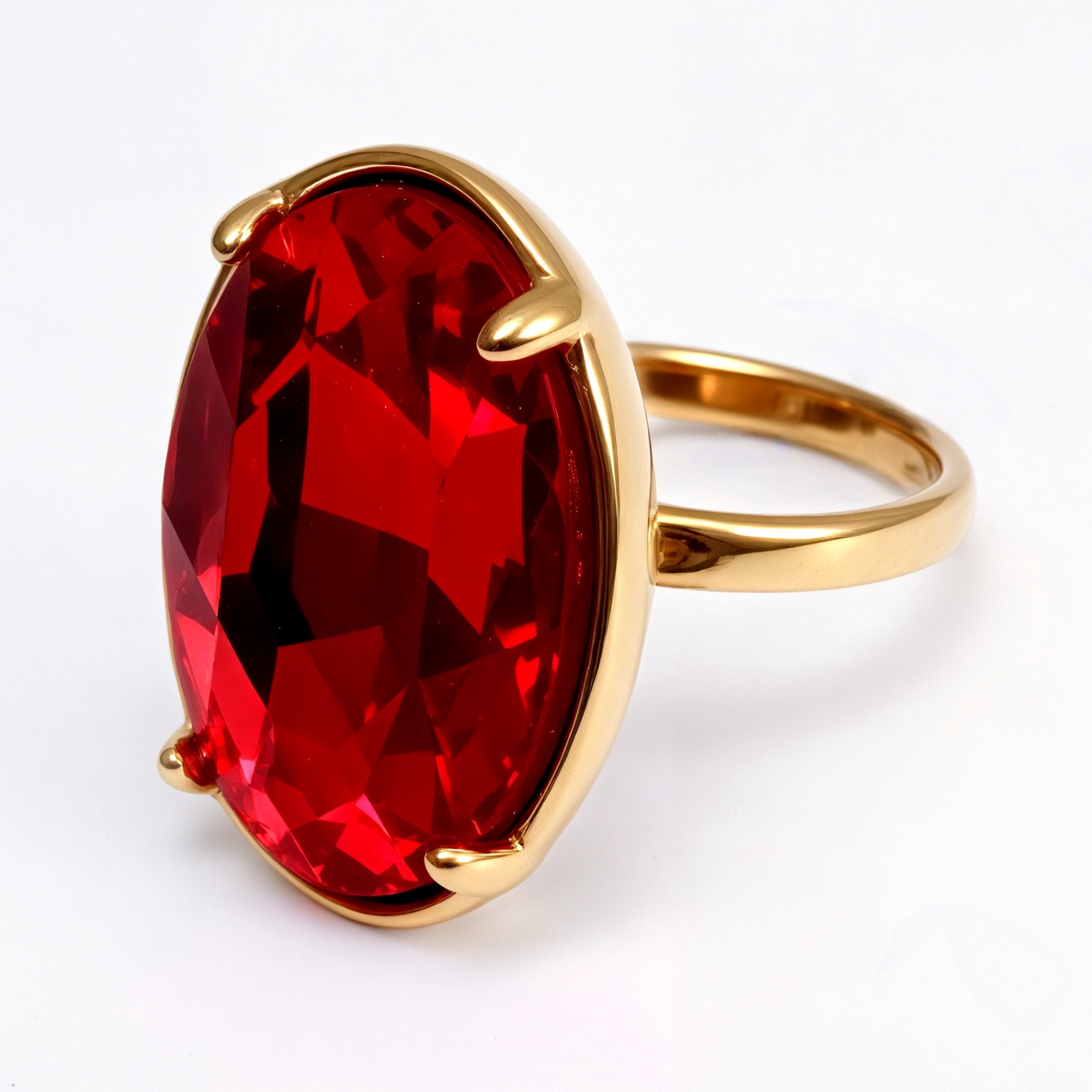 Gold - Inlaid Multicolored Oval Gemstone Women's Stainless Steel Ring | N001646JLV-JinBaoJewerly