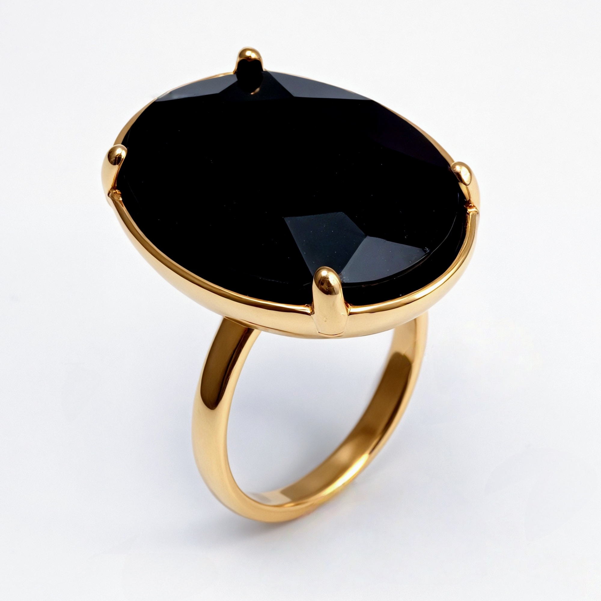 Gold - Inlaid Multicolored Oval Gemstone Women's Stainless Steel Ring | N001646JLV-JinBaoJewerly