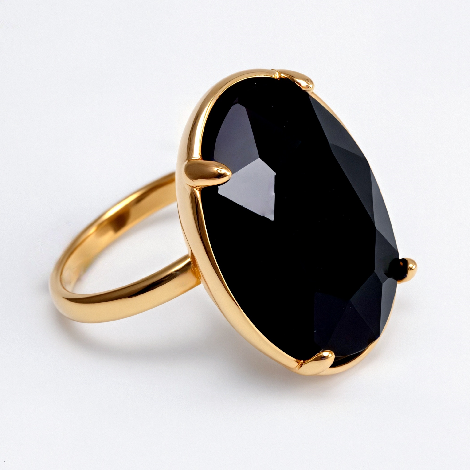 Gold - Inlaid Multicolored Oval Gemstone Women's Stainless Steel Ring | N001646JLV-JinBaoJewerly