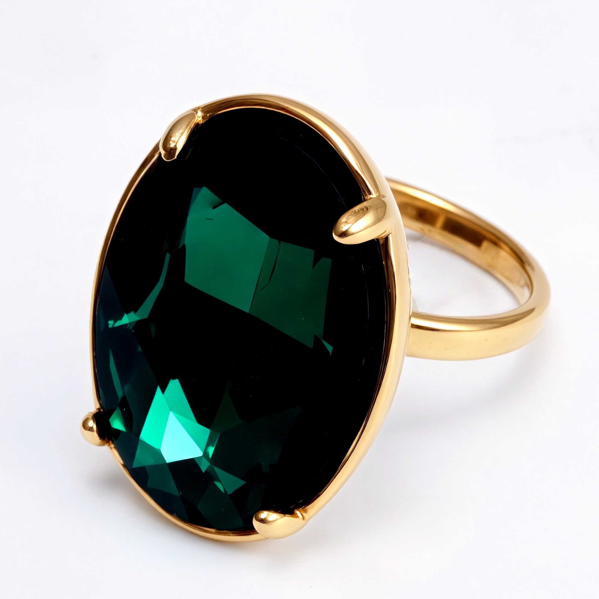 Gold - Inlaid Multicolored Oval Gemstone Women's Stainless Steel Ring | N001646JLV-JinBaoJewerly