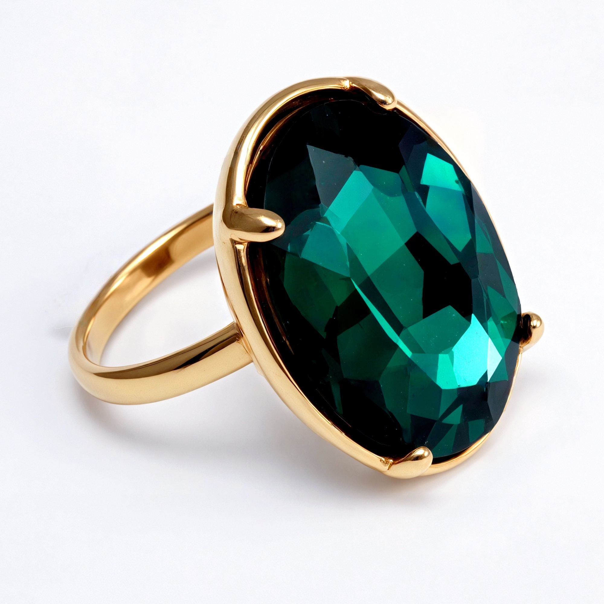 Gold - Inlaid Multicolored Oval Gemstone Women's Stainless Steel Ring | N001646JLV-JinBaoJewerly