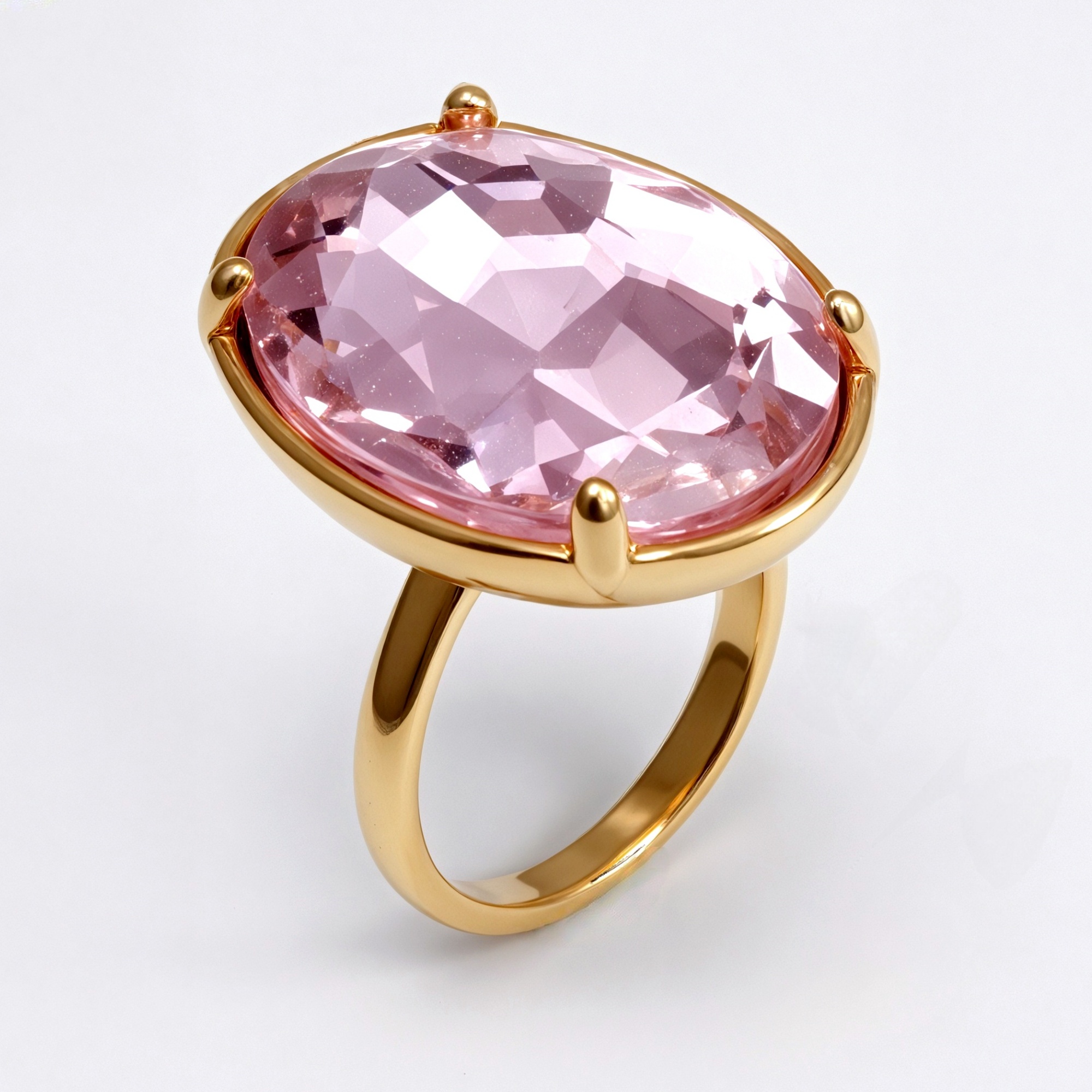 Gold - Inlaid Multicolored Oval Gemstone Women's Stainless Steel Ring | N001646JLV-JinBaoJewerly