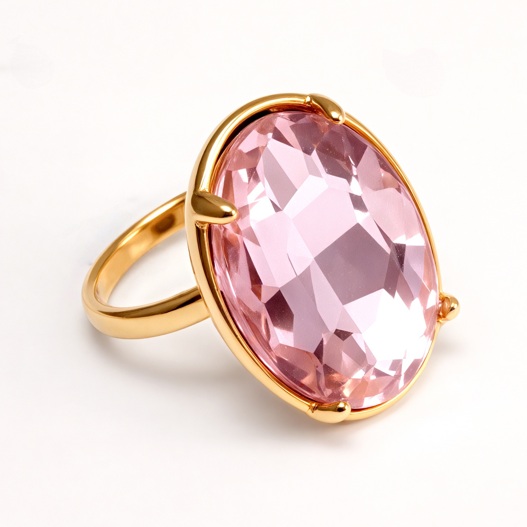 Gold - Inlaid Multicolored Oval Gemstone Women's Stainless Steel Ring | N001646JLV-JinBaoJewerly