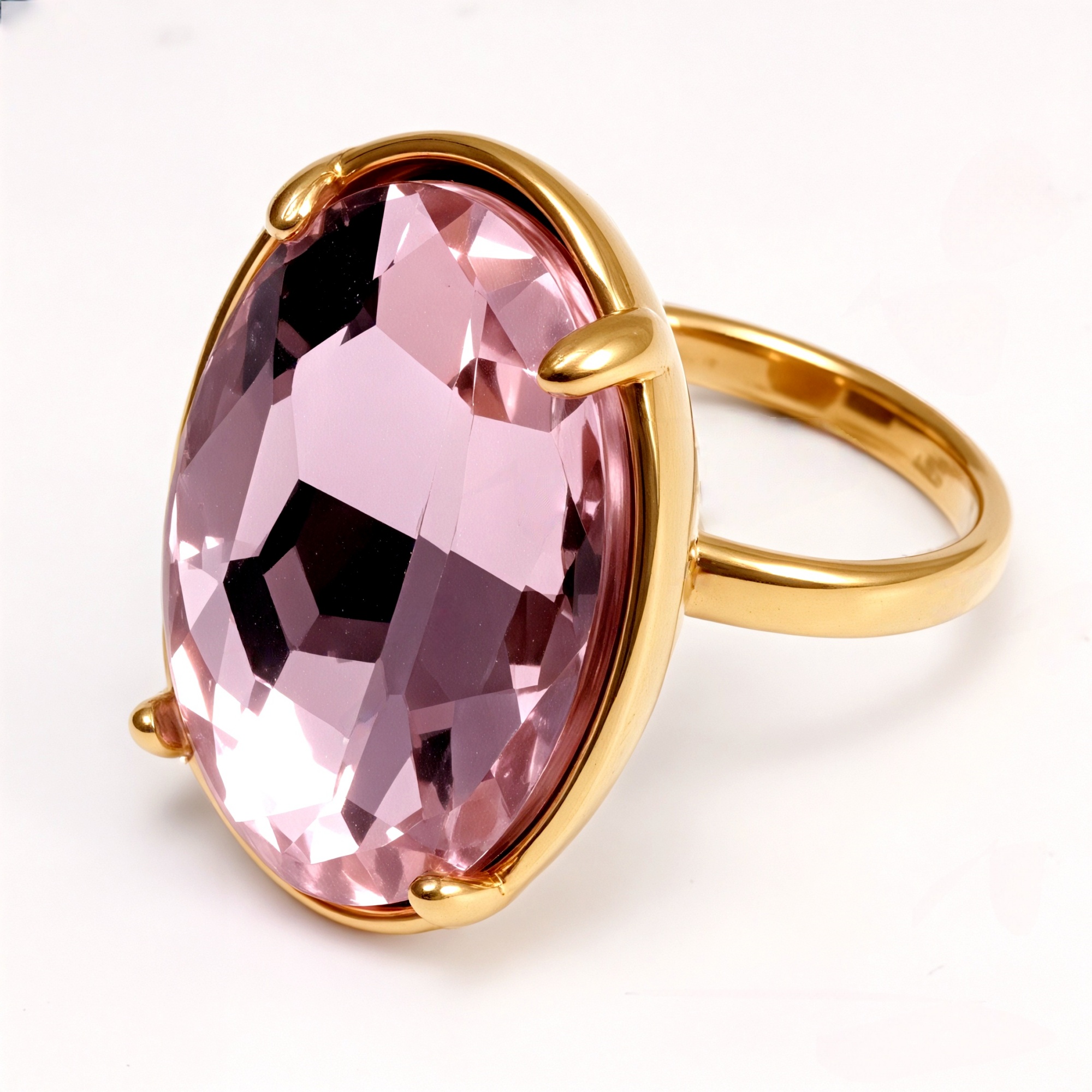Gold - Inlaid Multicolored Oval Gemstone Women's Stainless Steel Ring | N001646JLV-JinBaoJewerly