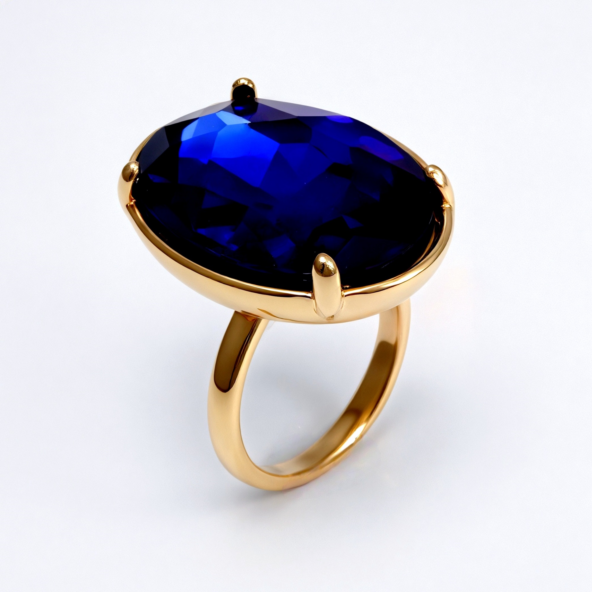 Gold - Inlaid Multicolored Oval Gemstone Women's Stainless Steel Ring | N001646JLV-JinBaoJewerly