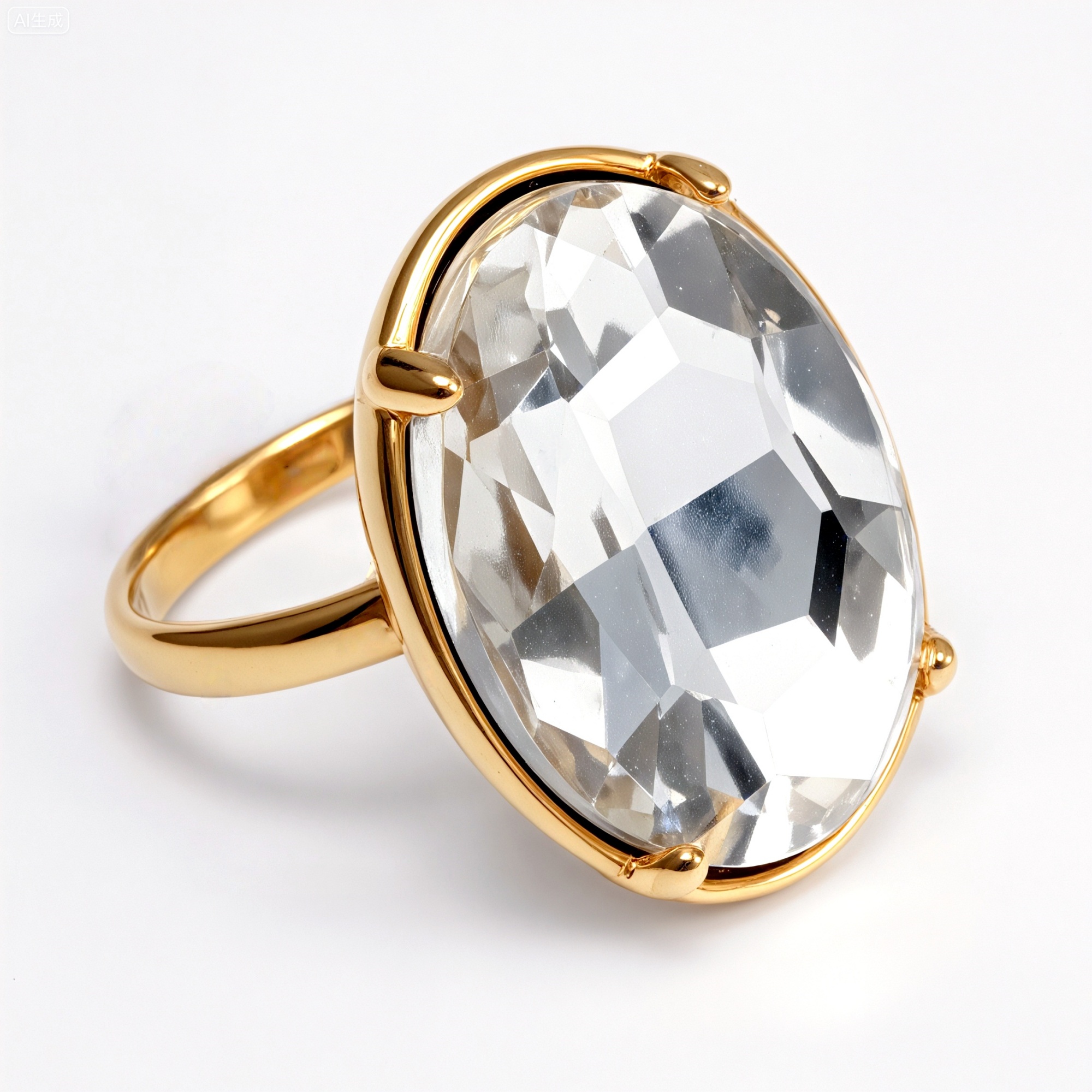 Gold - Inlaid Multicolored Oval Gemstone Women's Stainless Steel Ring | N001646JLV-JinBaoJewerly
