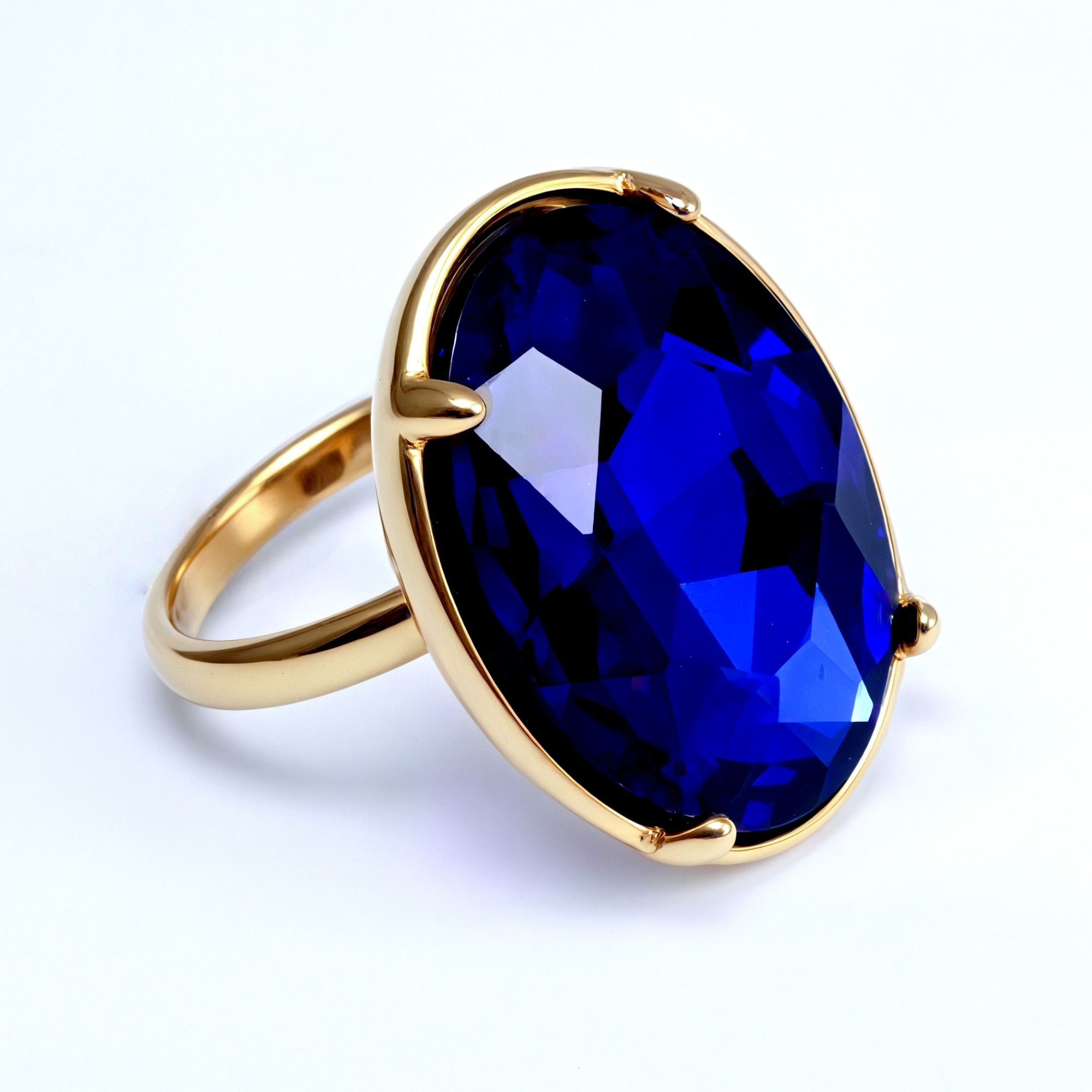Gold - Inlaid Multicolored Oval Gemstone Women's Stainless Steel Ring | N001646JLV-JinBaoJewerly