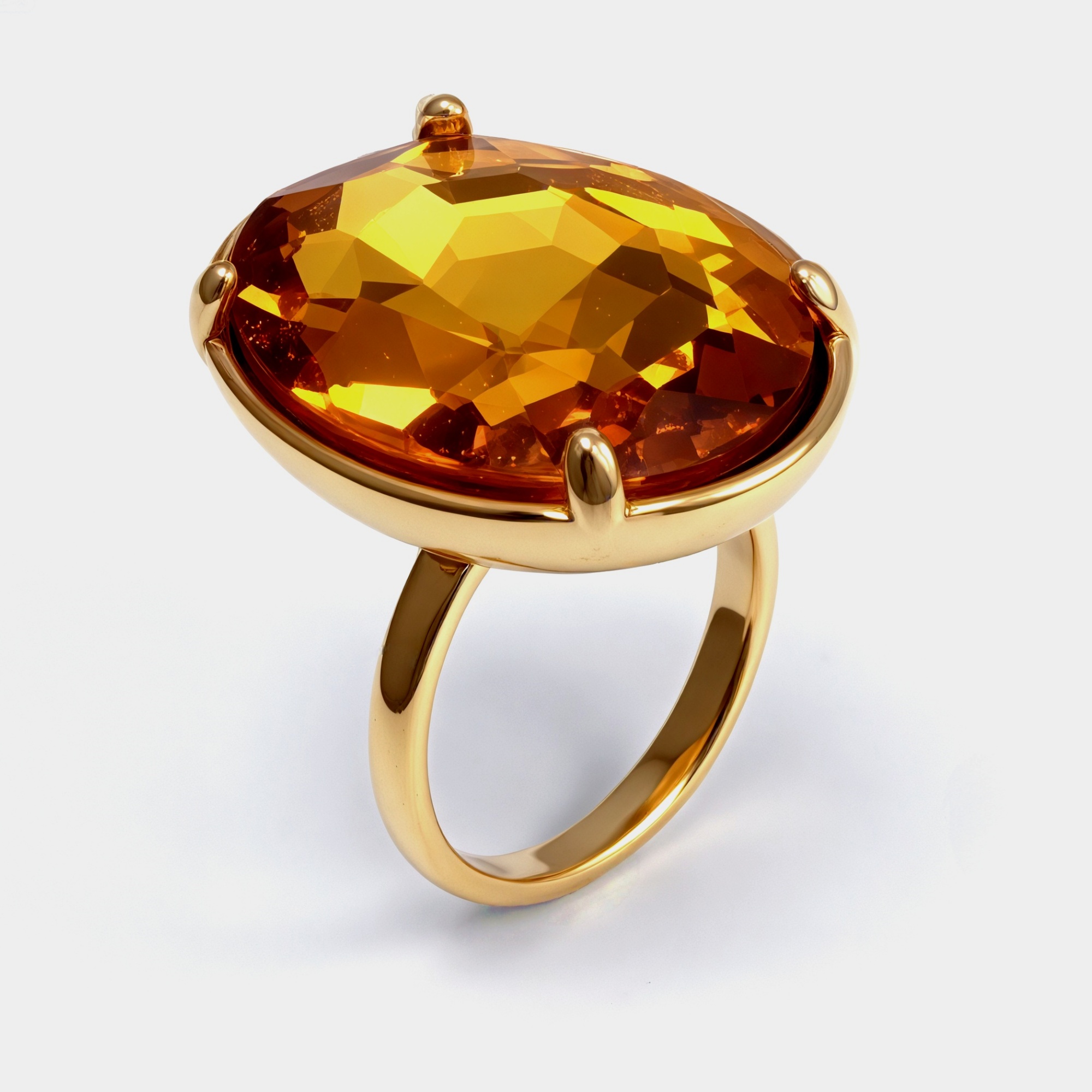 Gold - Inlaid Multicolored Oval Gemstone Women's Stainless Steel Ring | N001646JLV-JinBaoJewerly