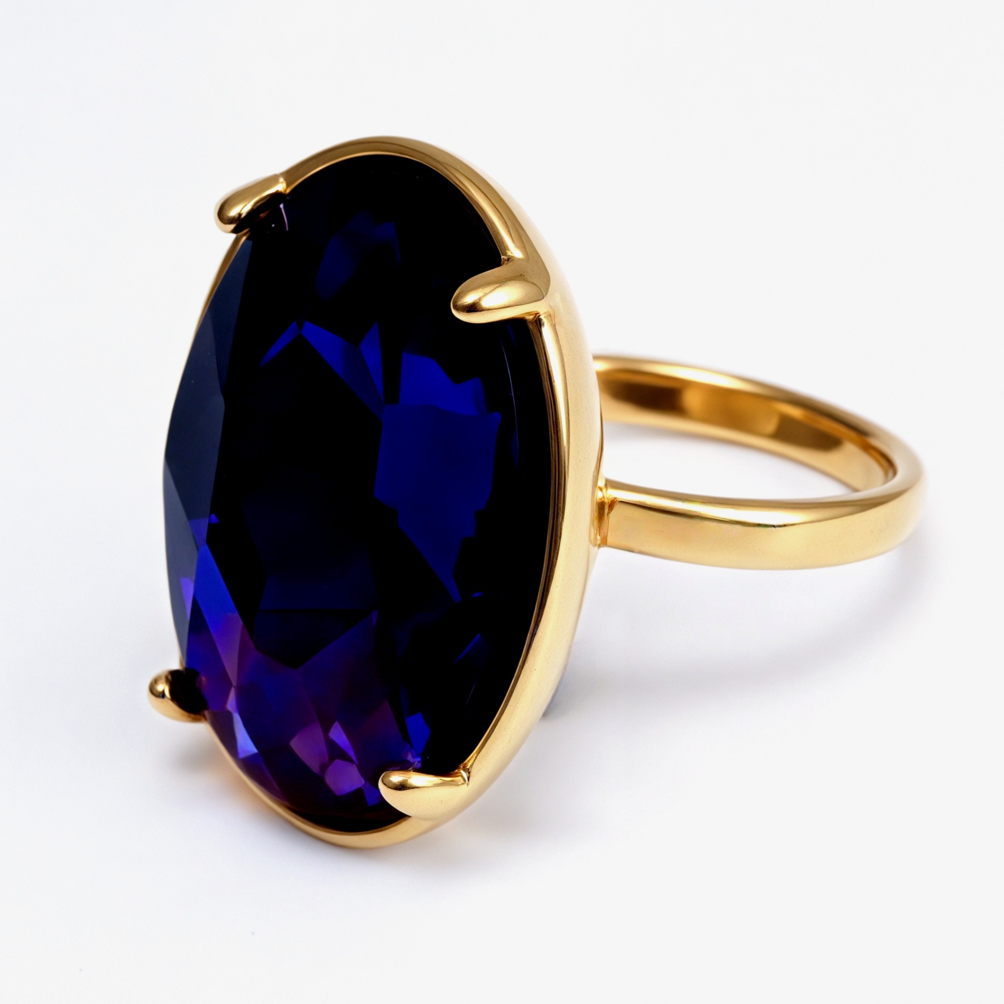 Gold - Inlaid Multicolored Oval Gemstone Women's Stainless Steel Ring | N001646JLV-JinBaoJewerly