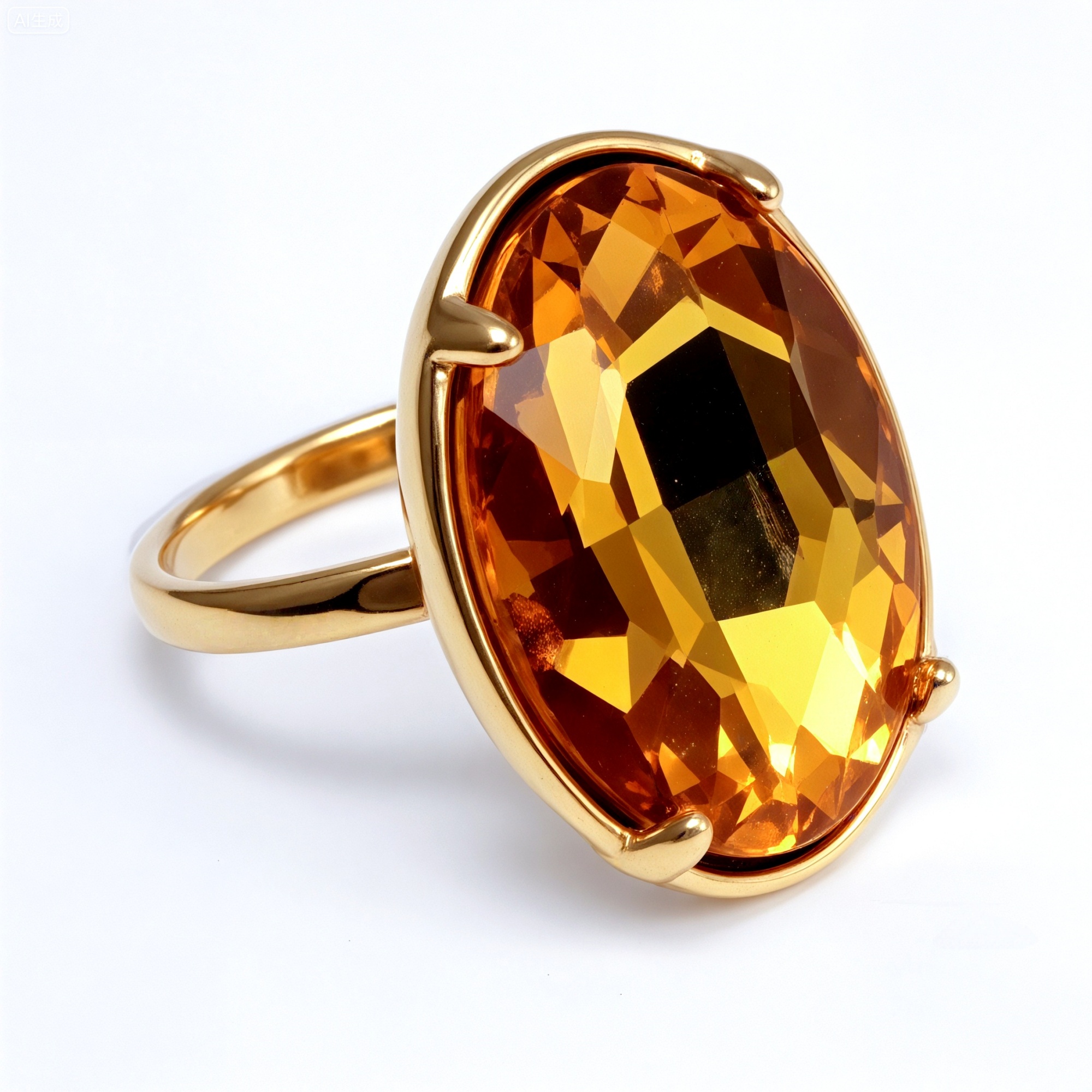 Gold - Inlaid Multicolored Oval Gemstone Women's Stainless Steel Ring | N001646JLV-JinBaoJewerly