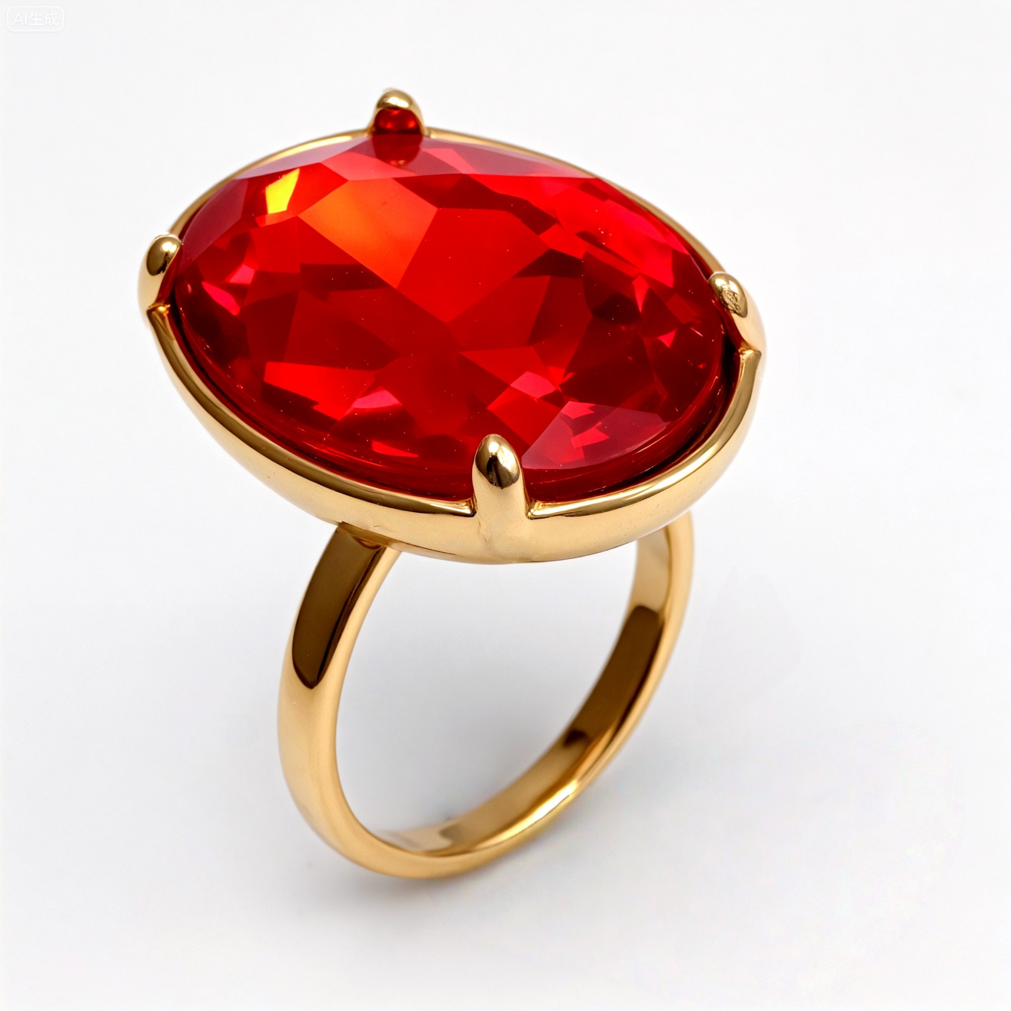 Gold - Inlaid Multicolored Oval Gemstone Women's Stainless Steel Ring | N001646JLV-JinBaoJewerly