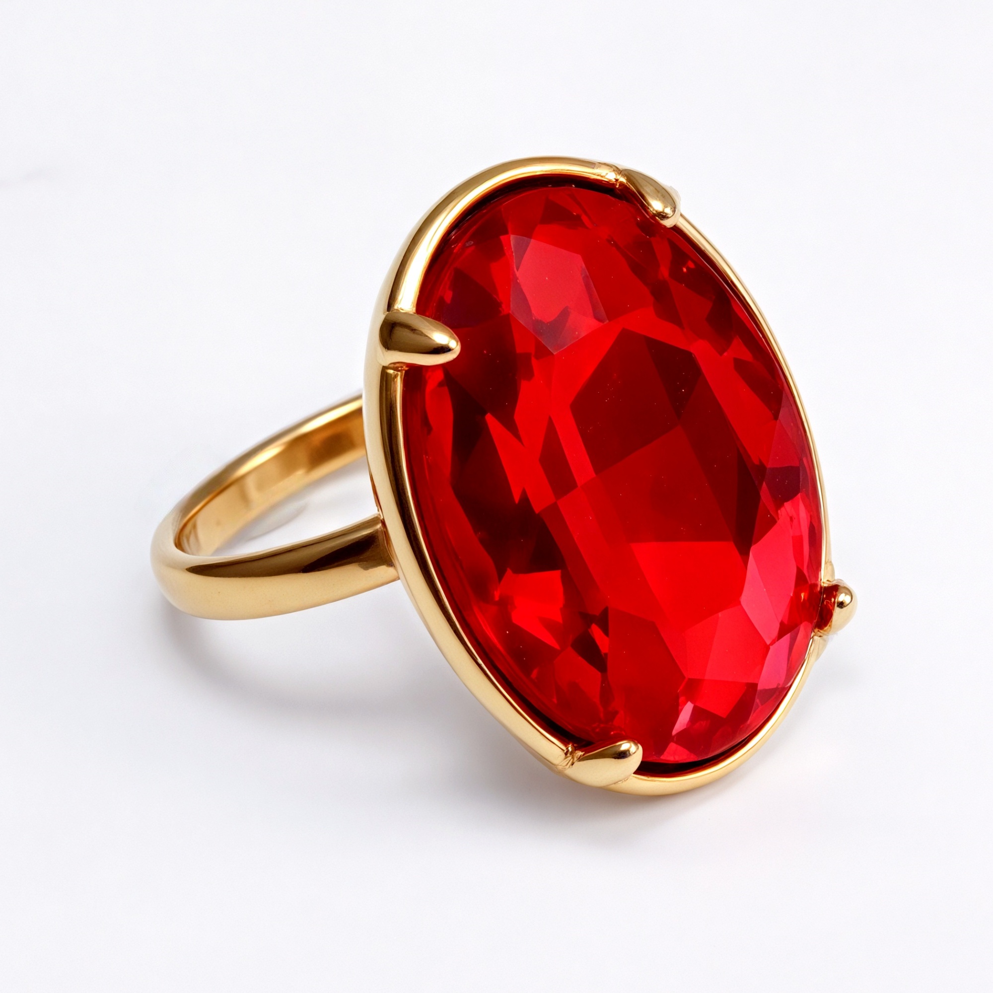 Gold - Inlaid Multicolored Oval Gemstone Women's Stainless Steel Ring | N001646JLV-JinBaoJewerly