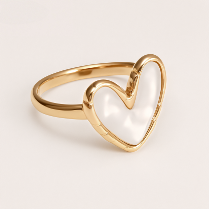 Vintage Gold Heart Pearl Shell Ring Set, Stainless Steel Stackable Rings, Minimalist Luxury Rings for Women 