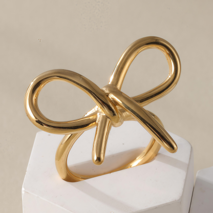 Simple Bow Hollow Stainless Steel Women's Waterproof Ring | N00657-JinBaoJewerly