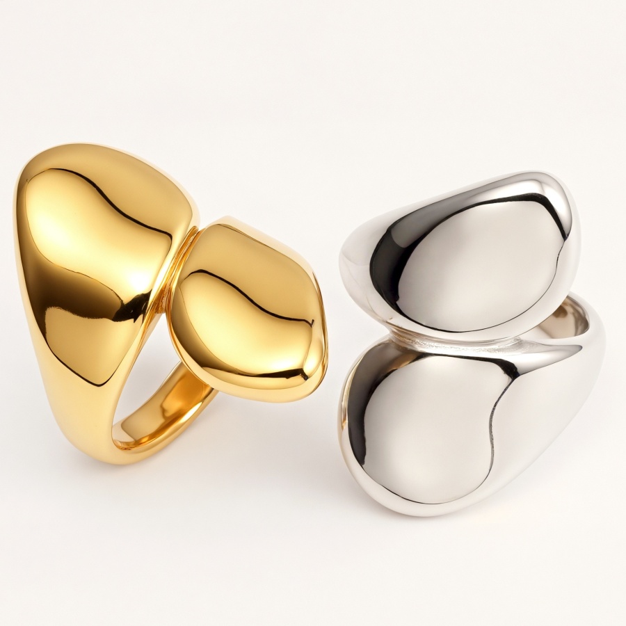 Gold/Silver Irregular Stacked Ring Women's Stainless Steel Ring | PL979