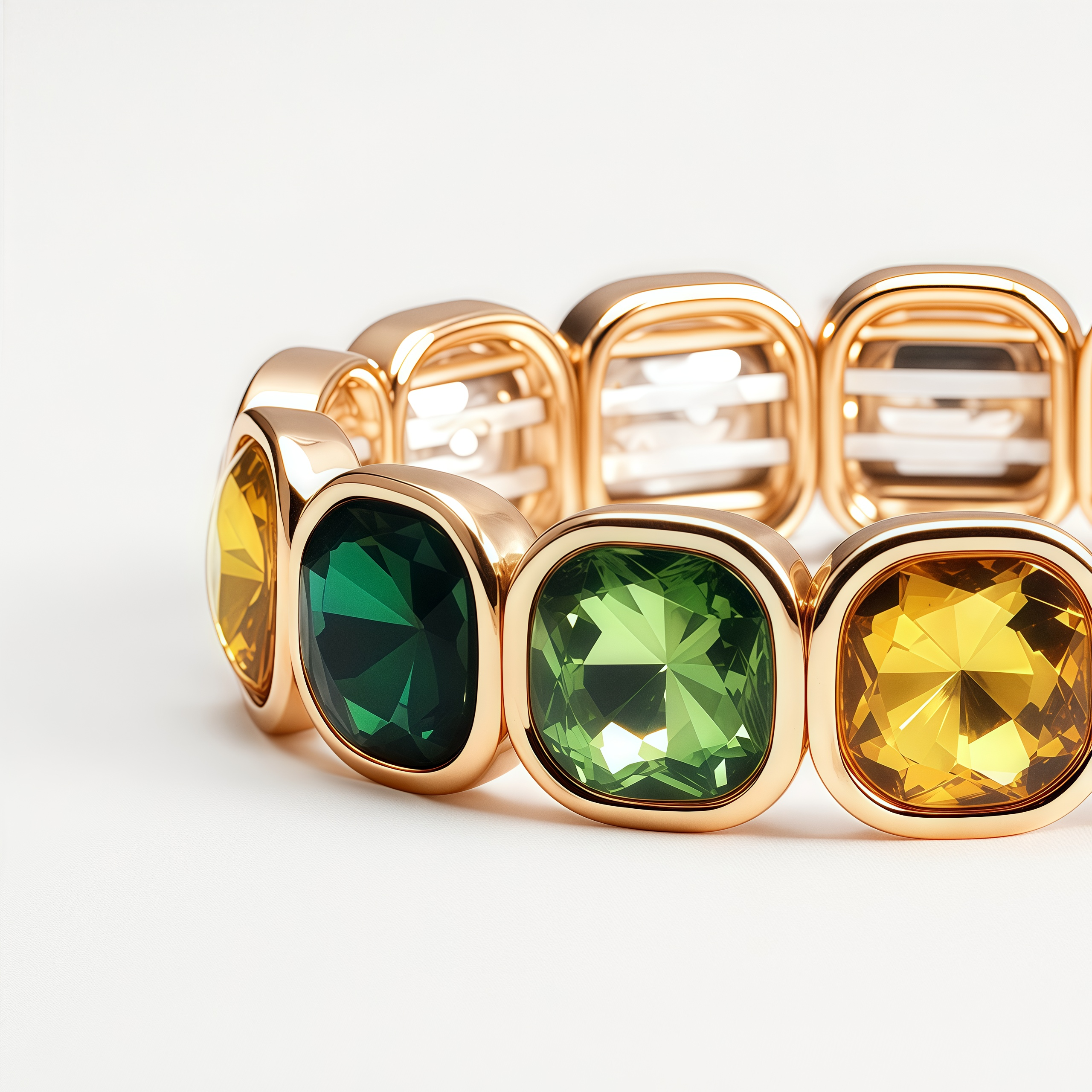 Trendy Resort Style Multi-Color Gemstone Gold Tone Elastic Tennis Bracelet