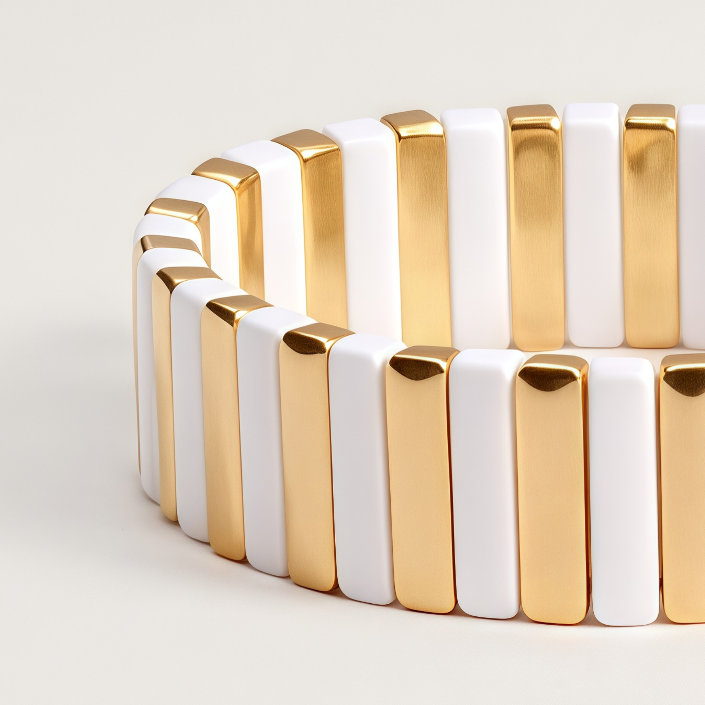 Women's Classic Chic White and Gold Tone Color Block Wide Stretch Bangle