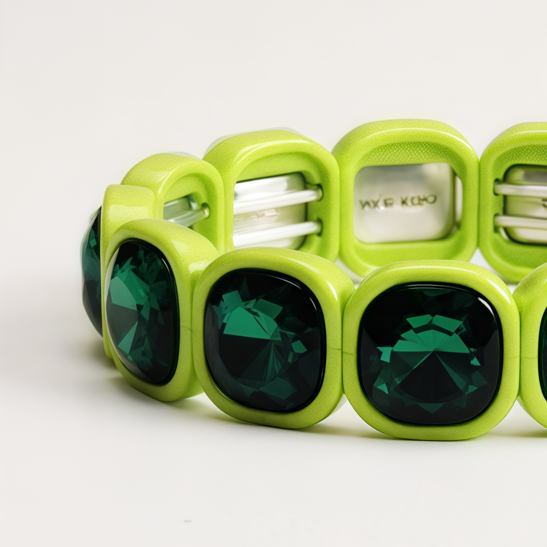 Bold Neon Green and Emerald Crystal Color Block Stretch Bangle