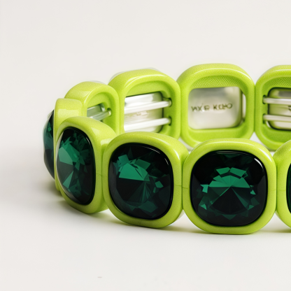 Bold Neon Green and Emerald Crystal Color Block Stretch Bangle
