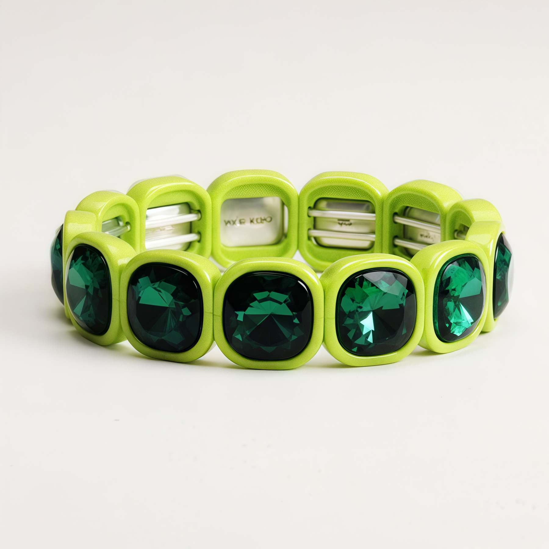 Bold Neon Green and Emerald Crystal Color Block Stretch Bangle