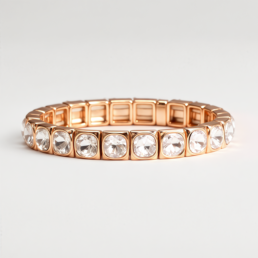 Pulsera elástica cuadrada de cristal de acero inoxidable elegante para mujer