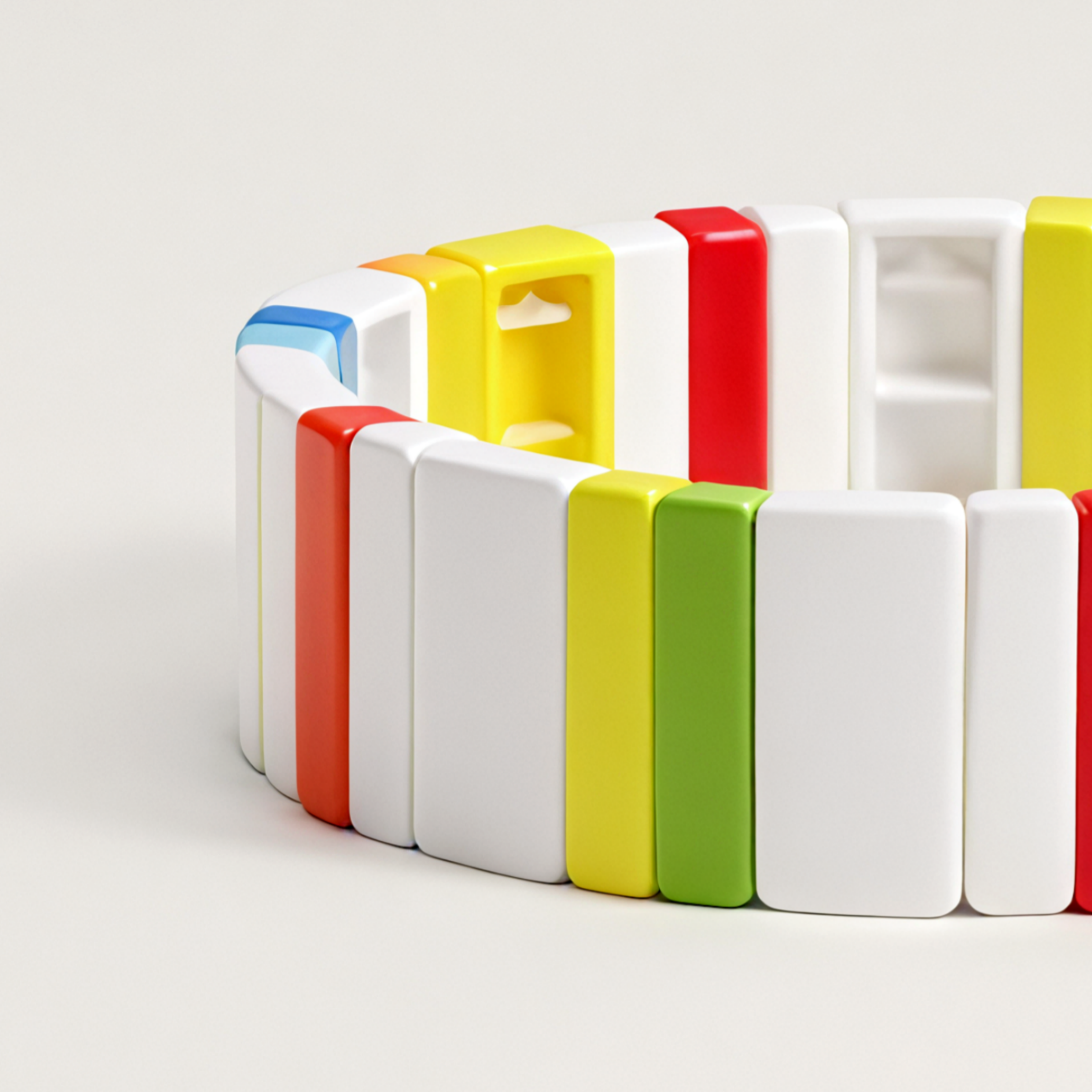 Fun Rainbow and White Color Block Wide Geometric Stretch Bracelet