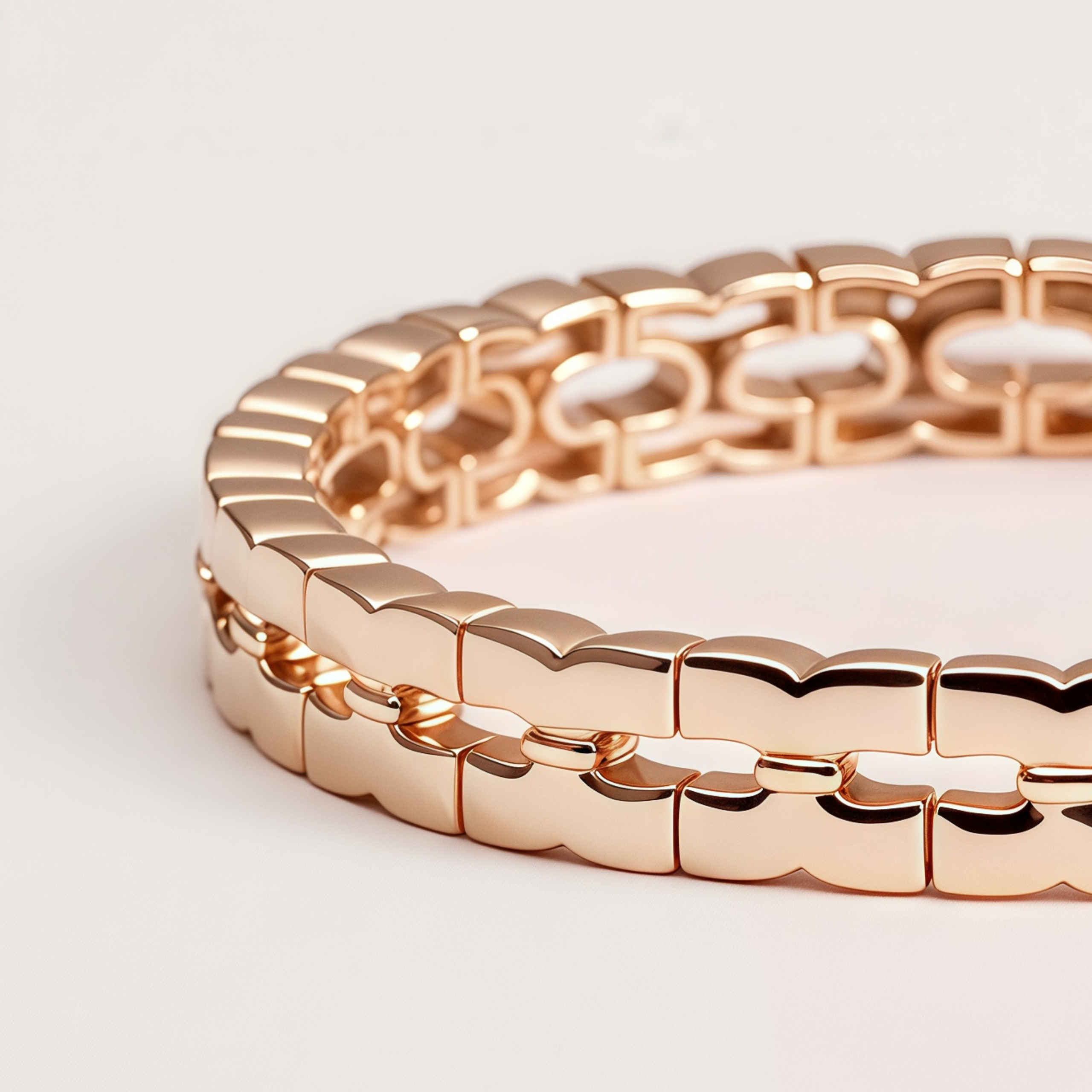 Women's Modern Minimalist Rose Gold Tone Double Row Link Bracelet