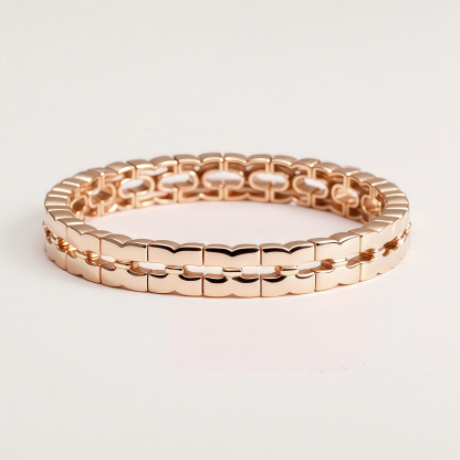 Women's Modern Minimalist Rose Gold Tone Double Row Link Bracelet