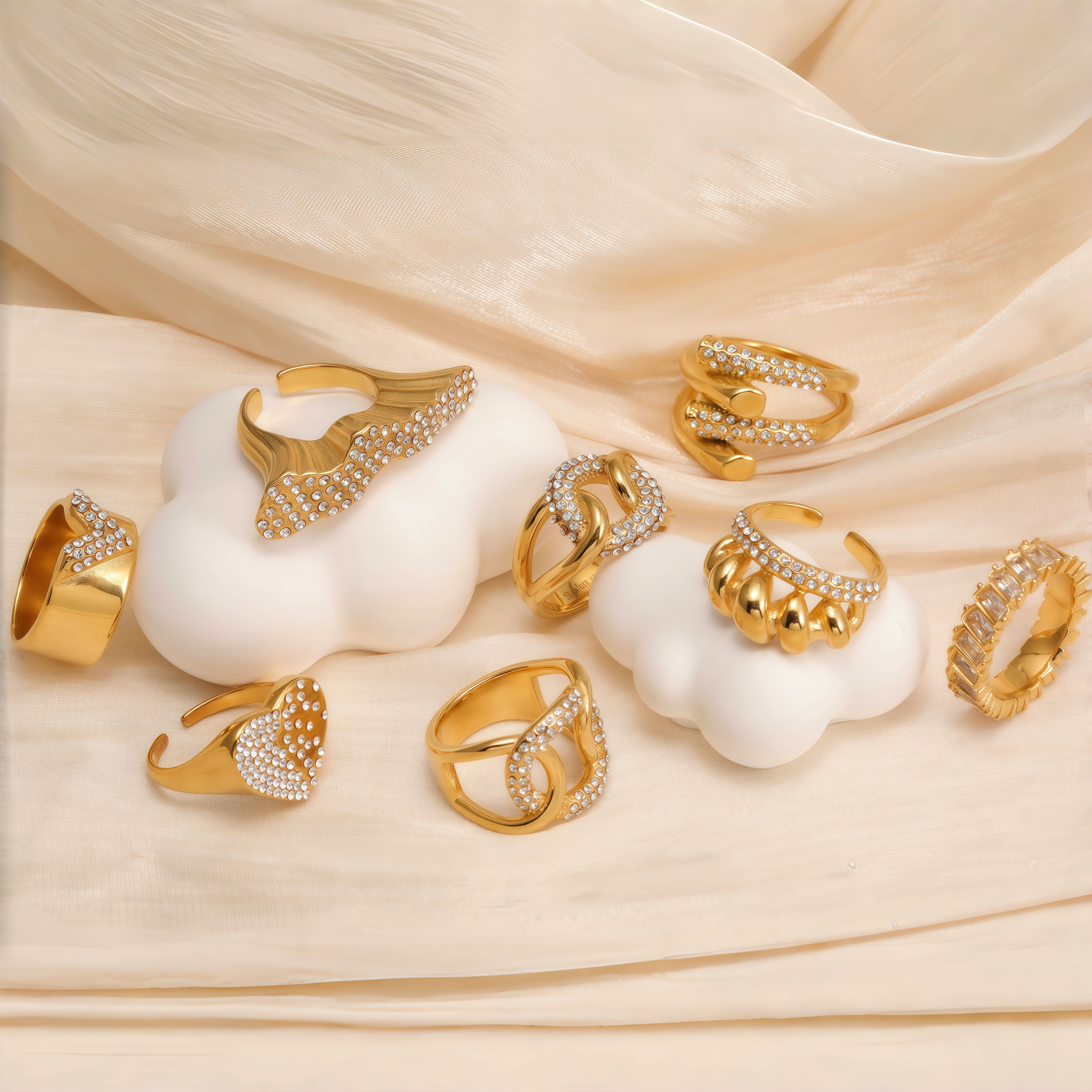 Retro Luxury Gold Diamond - inlaid Rings, Multi - layer Women's Ring-JinBaoJewerly