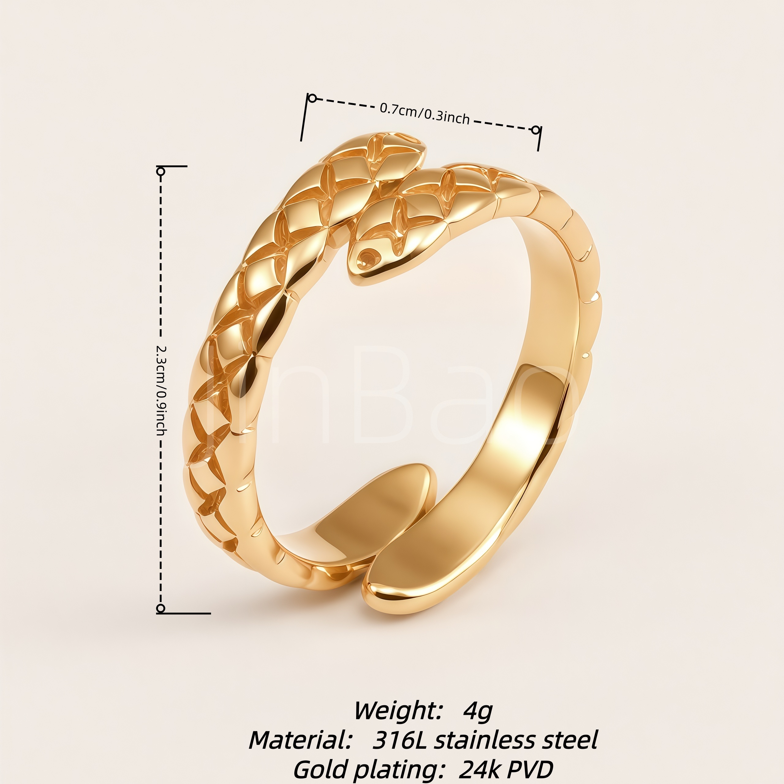 Vintage Gothic Textured Snake Wrap Ring for Women | E00481