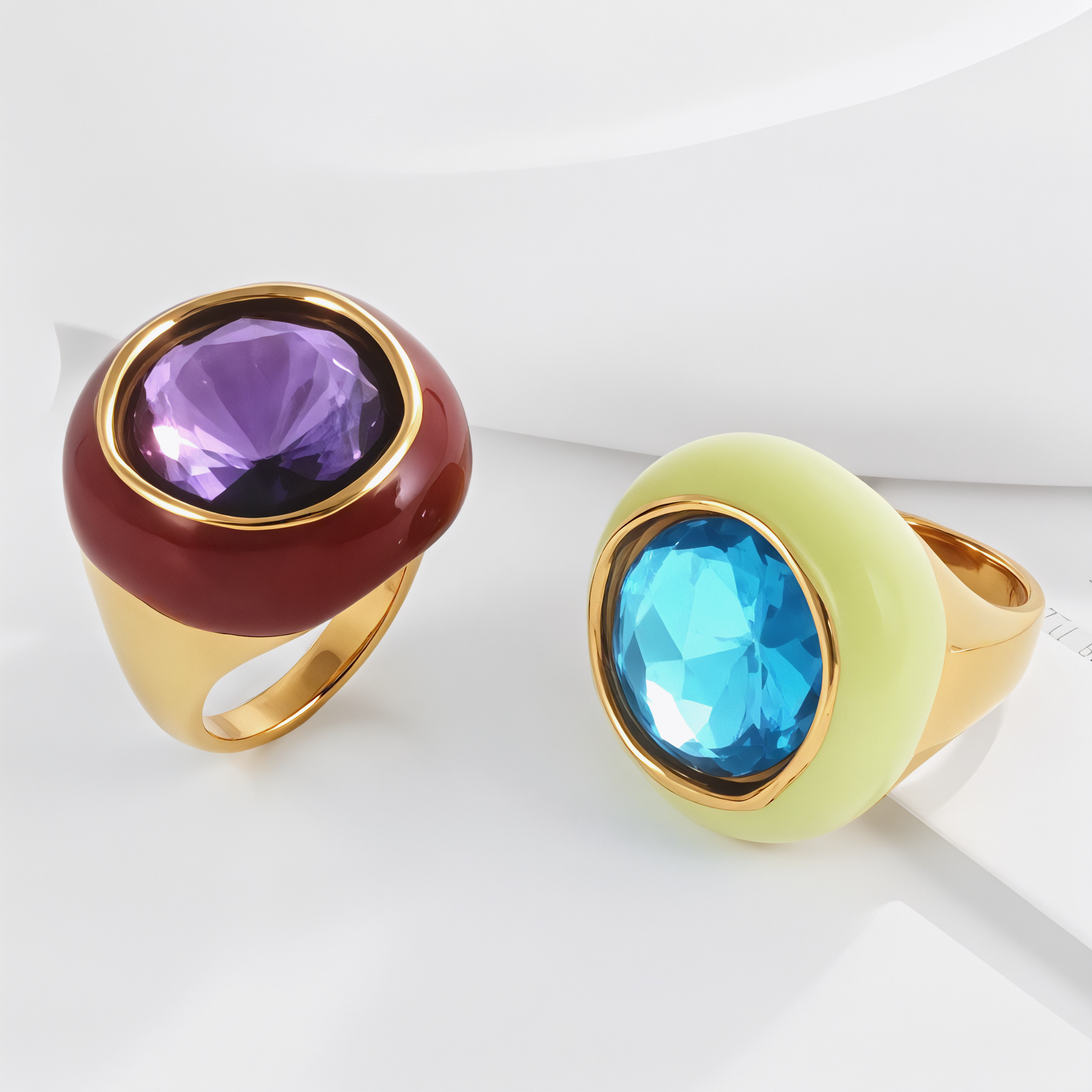 Vintage Stainless Steel Gemstone Ring Colorful Resin Oval Women Ring | G004606