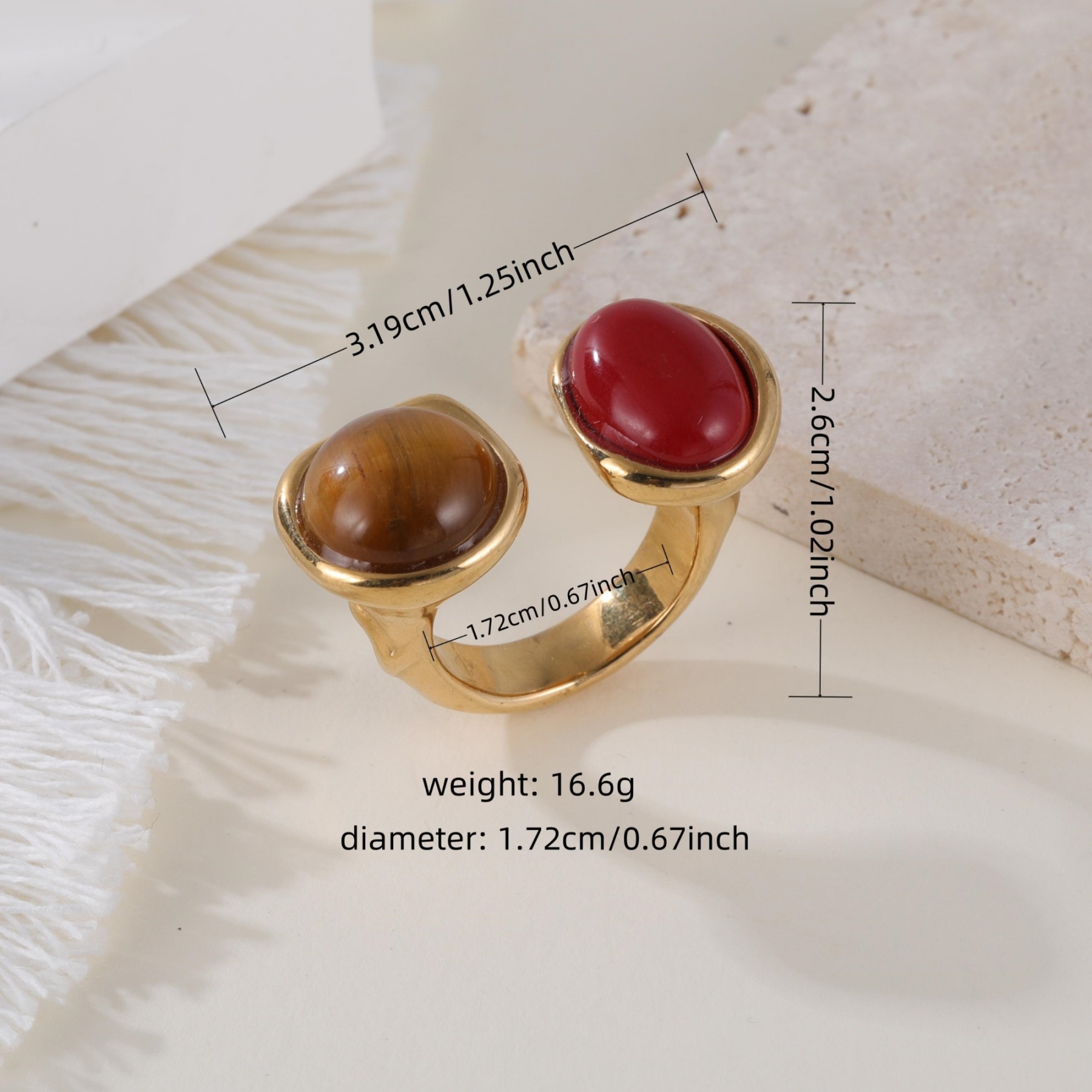 Open Stainless Steel Double Gemstone Ring Minimalist Design for Women | G004555J-JinBaoJewerly