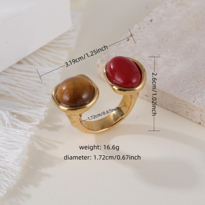 Open Stainless Steel Double Gemstone Ring Minimalist Design for Women | G004555J-JinBaoJewerly
