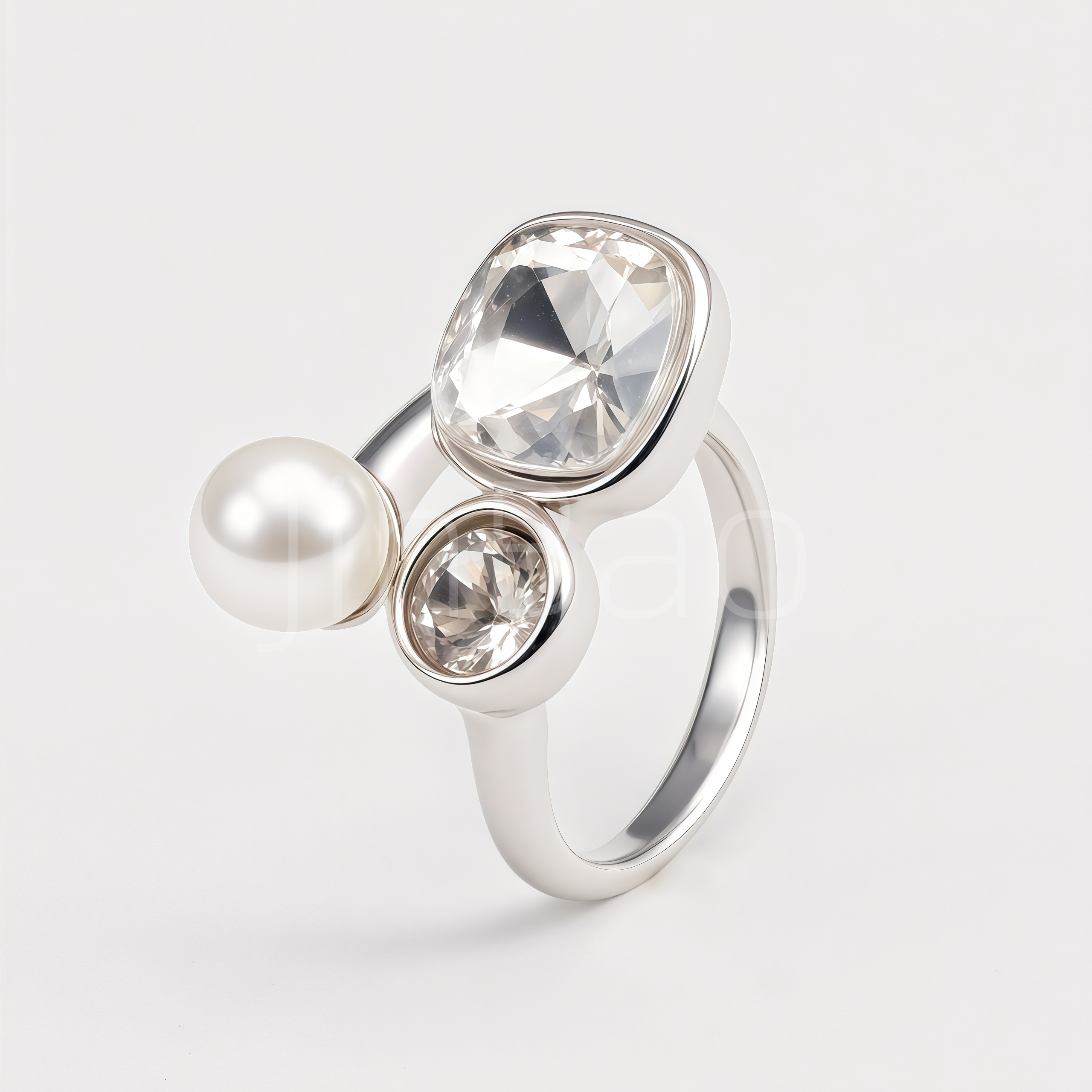 Asymmetric Pearl & Dual Zircon Statement Ring for Women | 