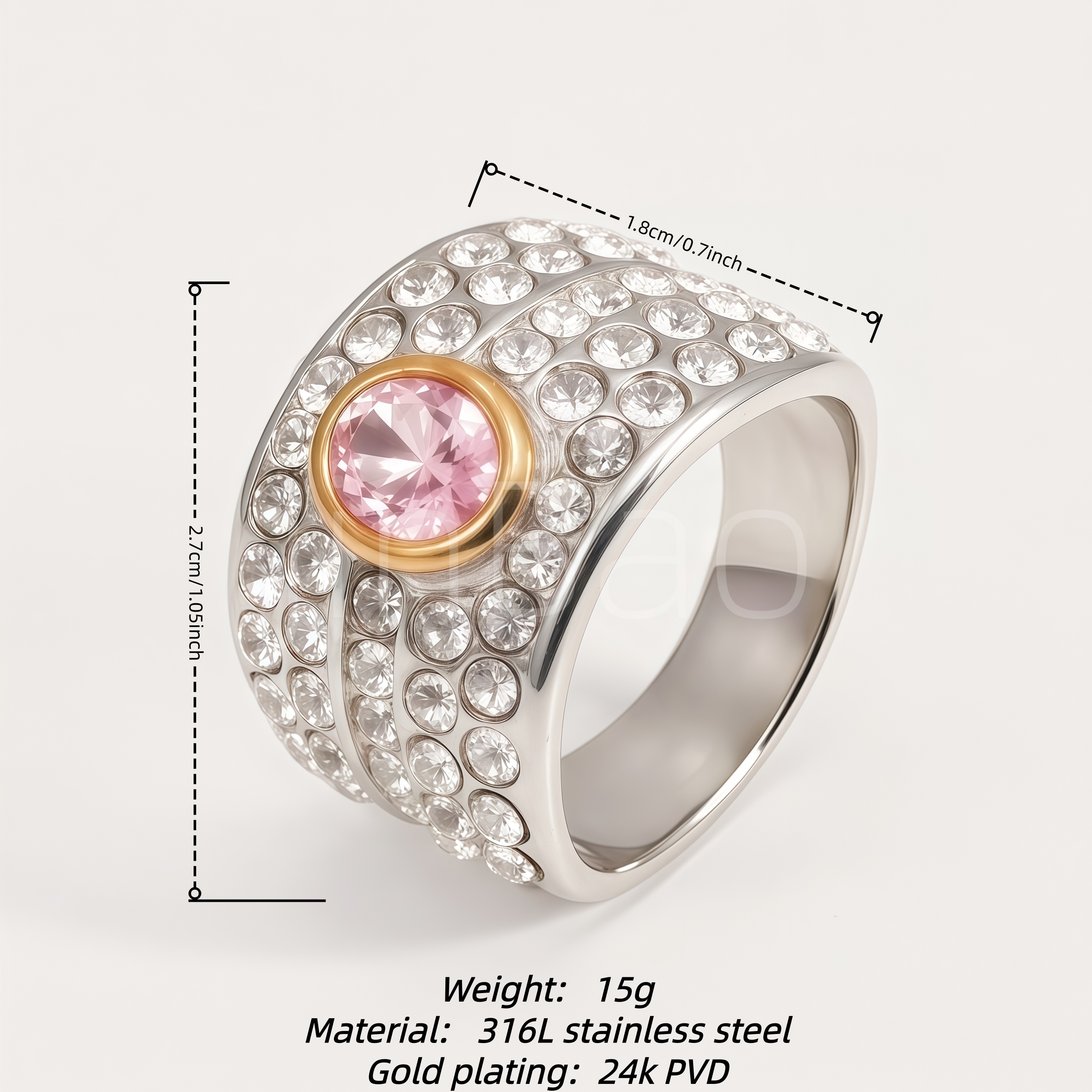 Luxurious Wide Stainless Steel Women Ring | B0087