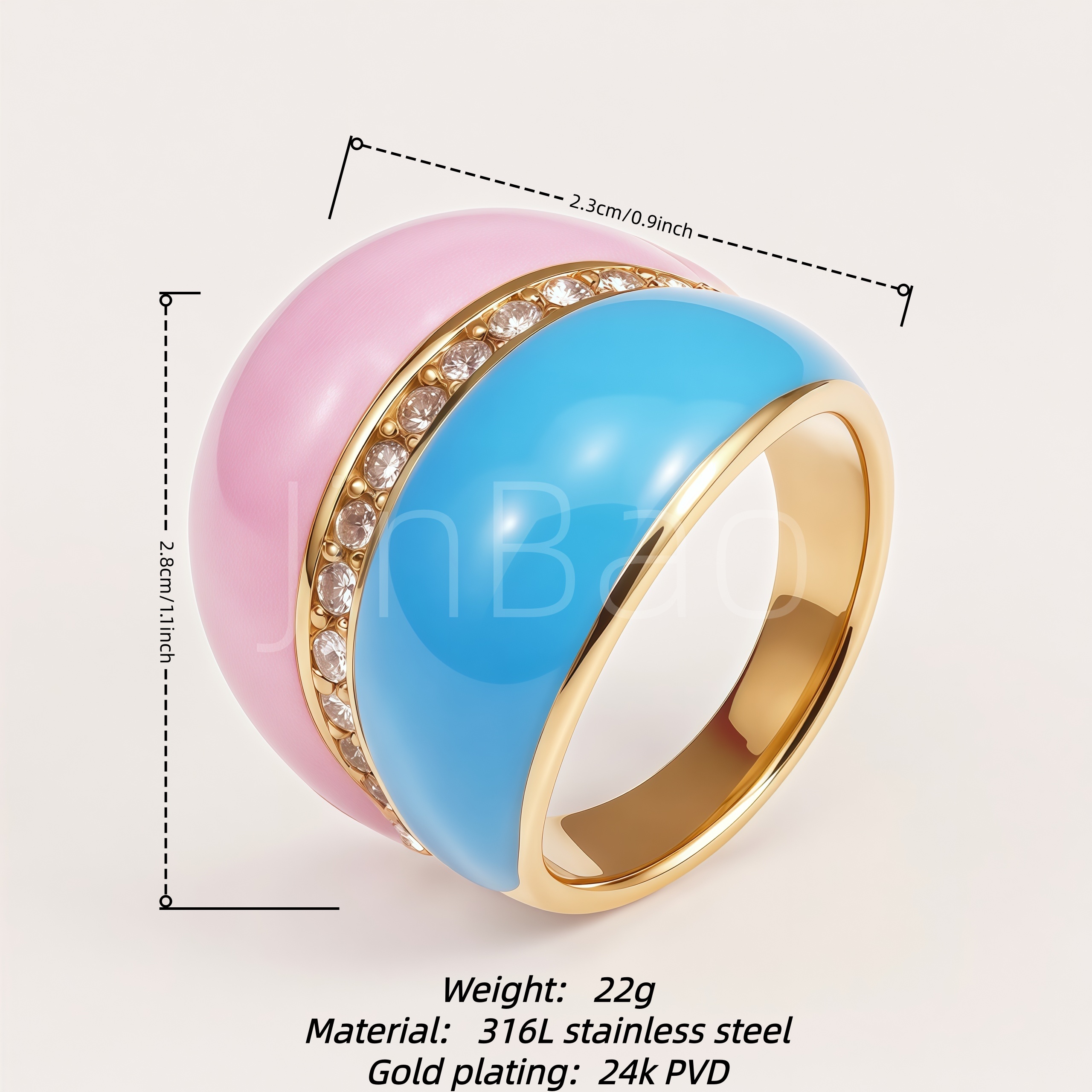 Two‑Tone Dual‑Layer Enamel Rhinestone Dome Women's Ring | E00546